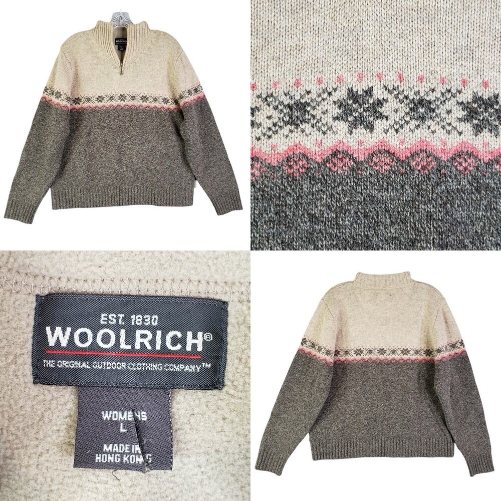 Woolrich Sweater Womens Size Large Pullover Wool ? Fair Isle Zip